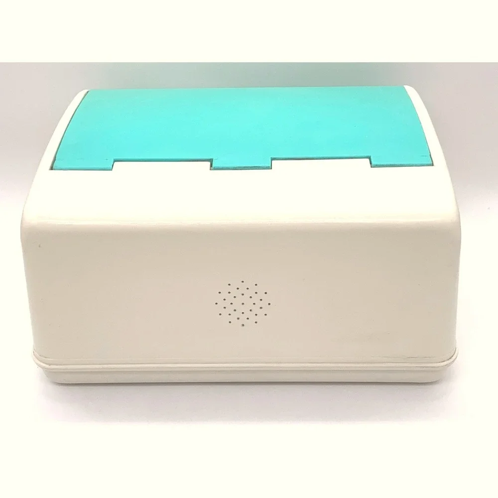 Vintage Plastic Bread Box Cream Teal Retro Kitchen Countertop Storage Bin